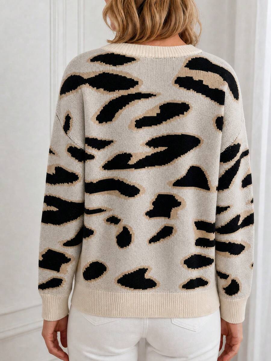 Audrey Striped Drop Shoulder Pullover Sweater - Grey