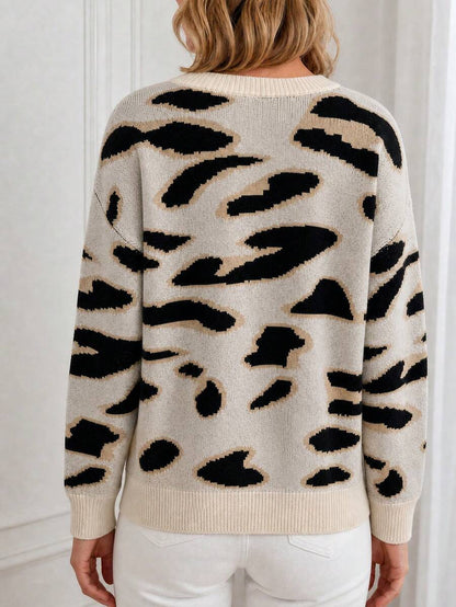 Audrey Striped Drop Shoulder Pullover Sweater - Grey