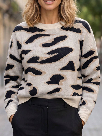 Audrey Striped Drop Shoulder Pullover Sweater - Beige