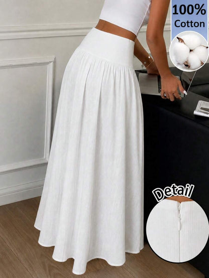 Cressida High Waist Wide Waistband Pleated Maxi Skirt - White