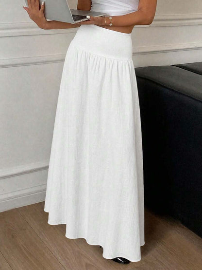 Cressida High Waist Wide Waistband Pleated Maxi Skirt - White