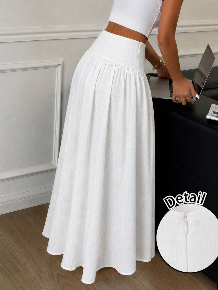 Cressida High Waist Wide Waistband Pleated Maxi Skirt - White