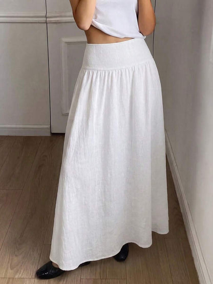 Cressida High Waist Wide Waistband Pleated Maxi Skirt - White