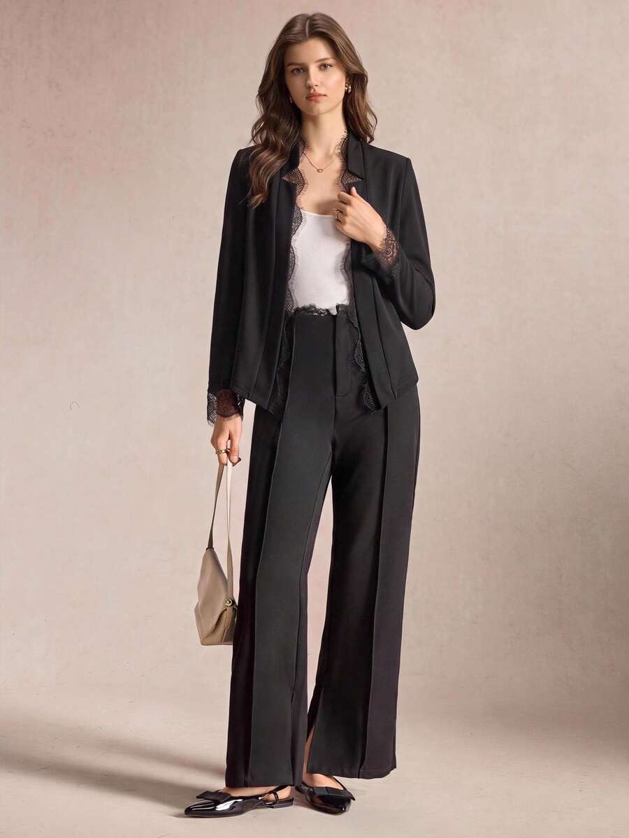 Cora Open Front Knit Blazer Jacket - Black