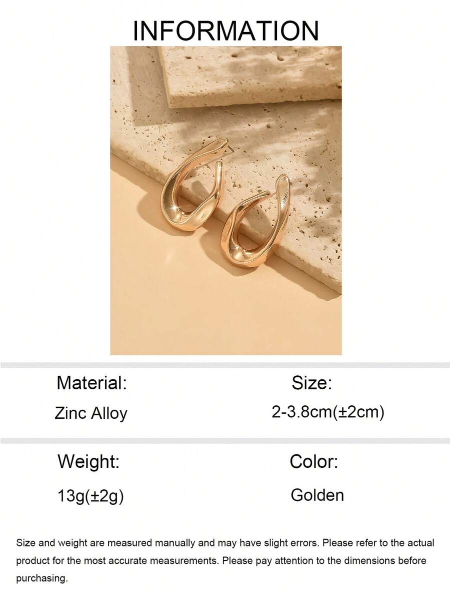 Women's Asymmetrical Gold Drop Earrings, Wavy Metal Hook Statement Earrings, Minimalist Everyday Jewelry