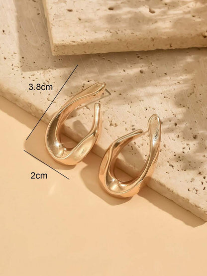 Women's Asymmetrical Gold Drop Earrings, Wavy Metal Hook Statement Earrings, Minimalist Everyday Jewelry