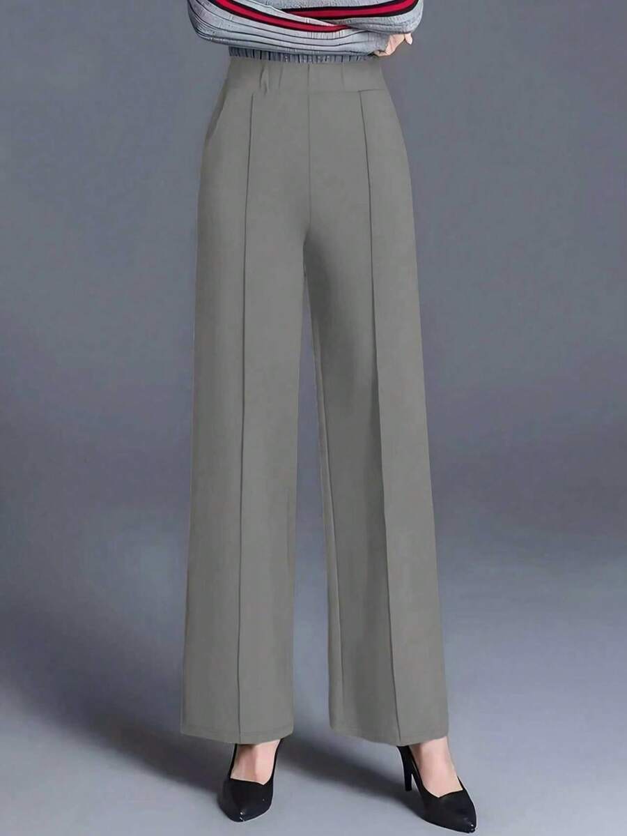 Estella Pressed Seam Straight Leg Knit Trousers - Grey