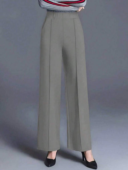 Estella Pressed Seam Straight Leg Knit Trousers - Grey