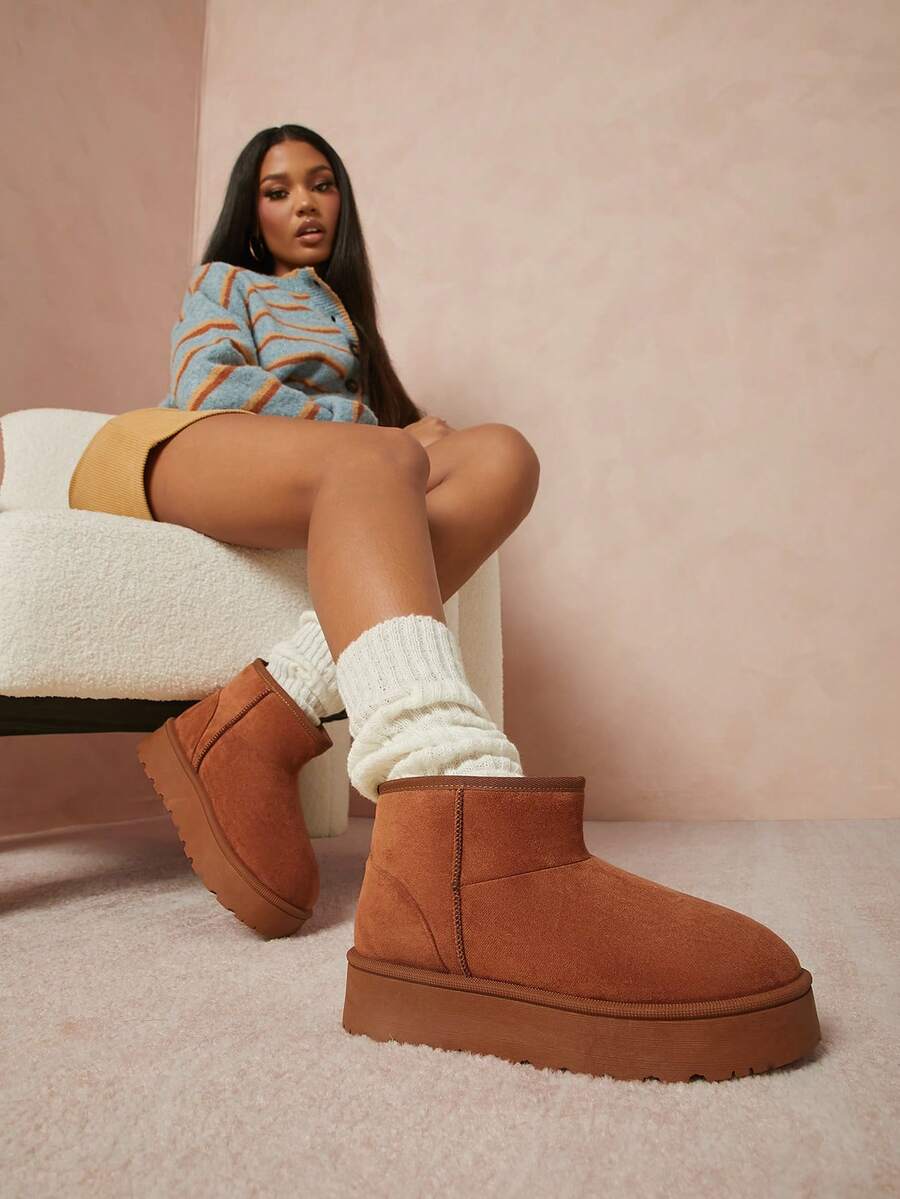 Solezae Women's Versatile Faux Suede Slip On Lug Sole Ankle Booties For Warm Mother's Day Present For Christmas Mensa