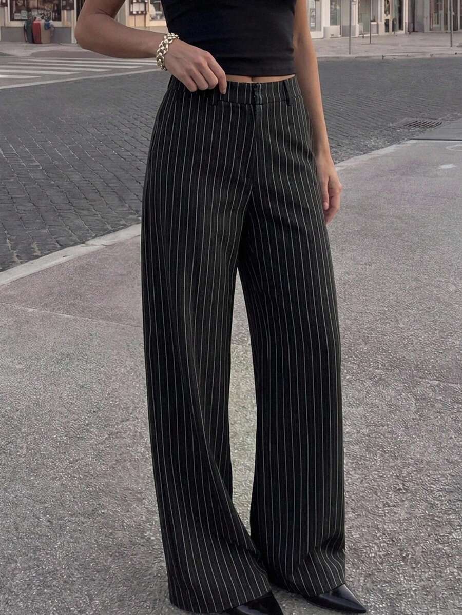 Women's Wide Leg Tailored Trousers, High Waisted Stretch Dress Pants for Work Office - Khaki