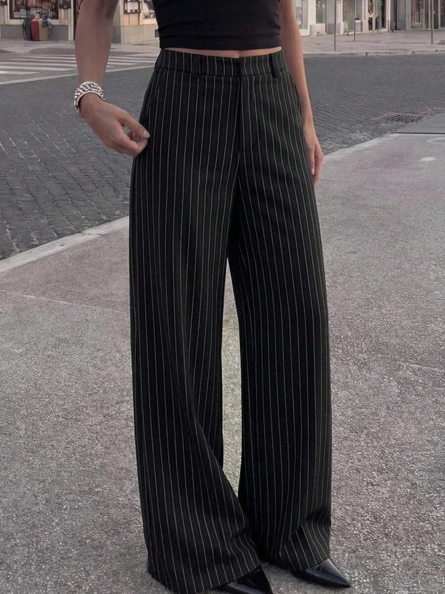 Women's Wide Leg Tailored Trousers, High Waisted Stretch Dress Pants for Work Office - Light Grey