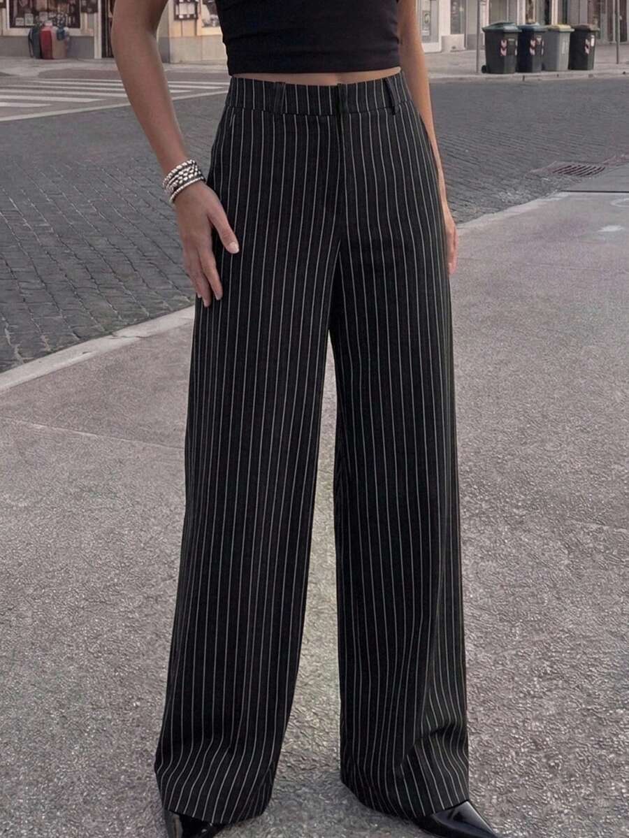 Women's Wide Leg Tailored Trousers, High Waisted Stretch Dress Pants for Work Office - Coffee Brown
