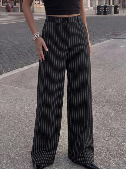 Women's Wide Leg Tailored Trousers, High Waisted Stretch Dress Pants for Work Office - Coffee Brown