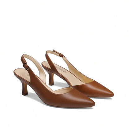 Women's Pointed Toe Slingback Kitten Heel Pumps, 2.36 Inch Buckle Strap Dress Shoes for Work and Wedding Guest