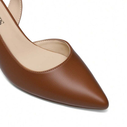 Women's Pointed Toe Slingback Kitten Heel Pumps, 2.36 Inch Buckle Strap Dress Shoes for Work and Wedding Guest