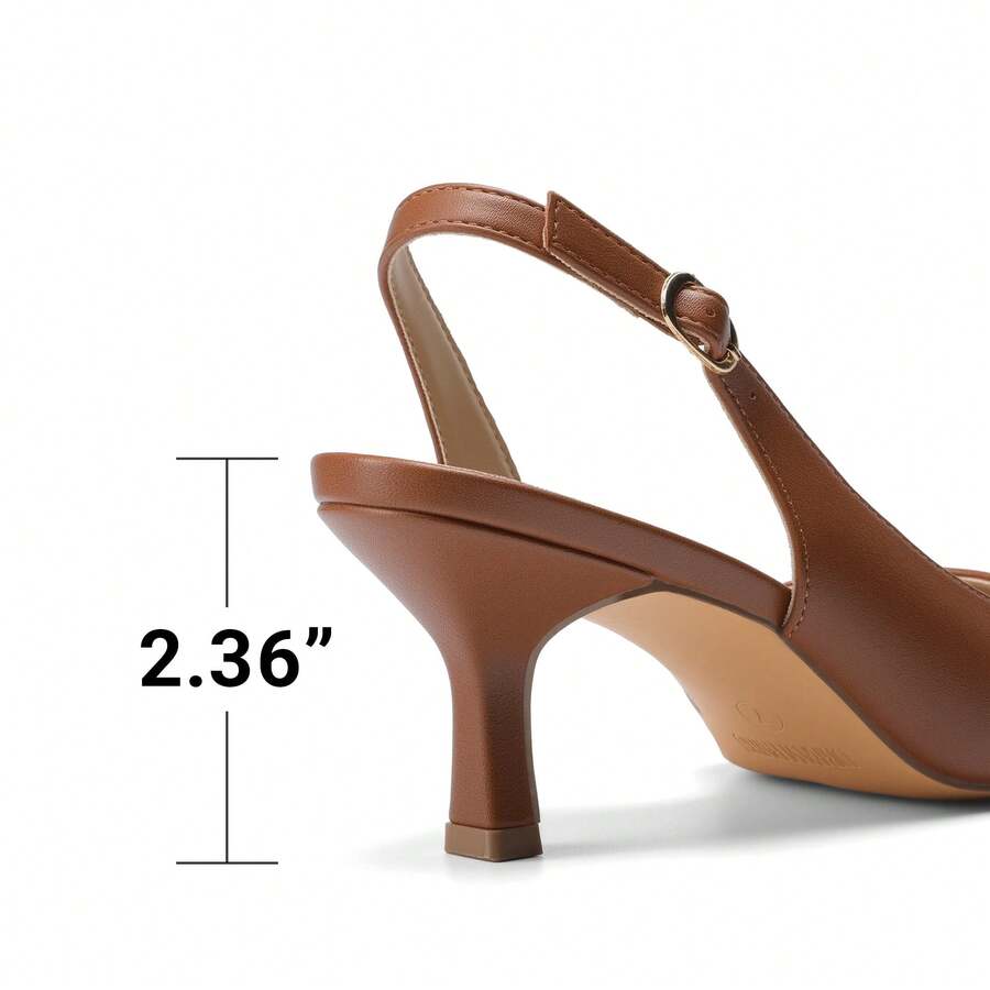 Women's Pointed Toe Slingback Kitten Heel Pumps, 2.36 Inch Buckle Strap Dress Shoes for Work and Wedding Guest