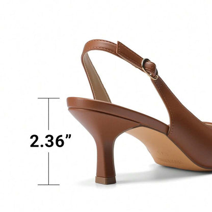 Women's Pointed Toe Slingback Kitten Heel Pumps, 2.36 Inch Buckle Strap Dress Shoes for Work and Wedding Guest