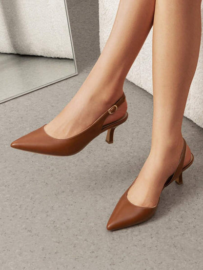 Women's Pointed Toe Slingback Kitten Heel Pumps, 2.36 Inch Buckle Strap Dress Shoes for Work and Wedding Guest