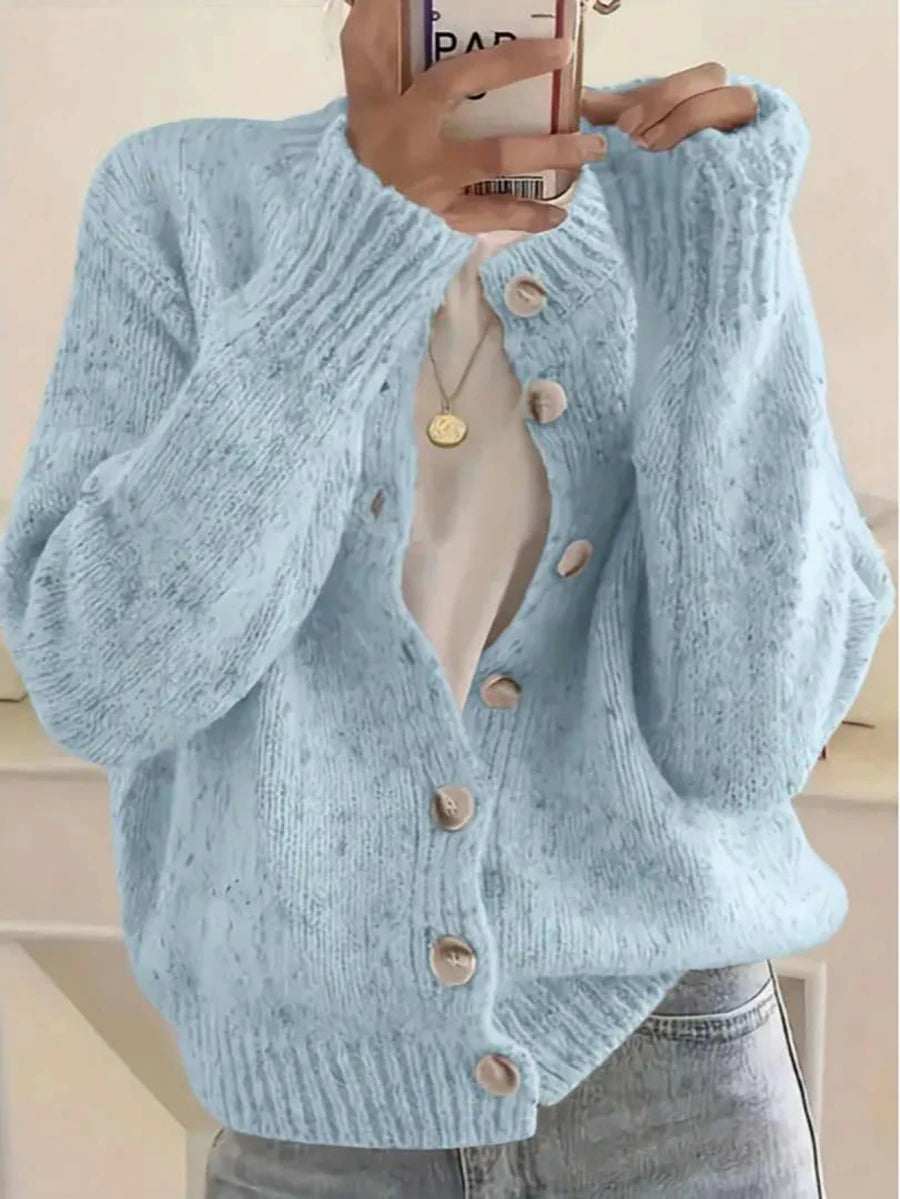 Kinsale Speckled Knit Crew Neck Button Front Cardigan