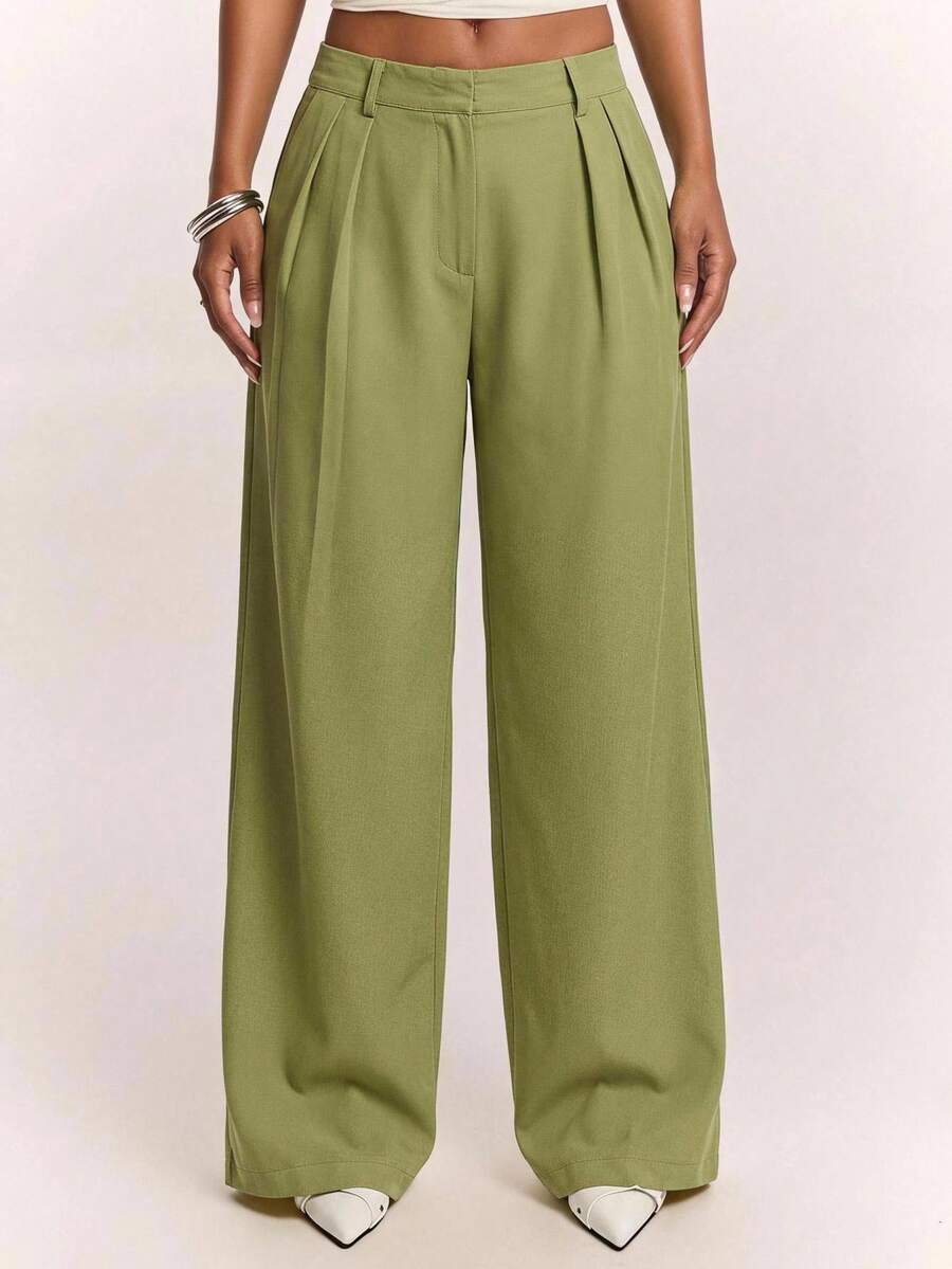 Theodora High Waist Pleated Oversized Wide Leg Suit Trousers - Sage Green
