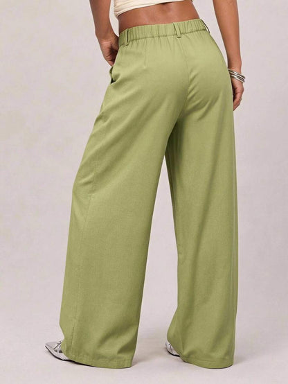 Theodora High Waist Pleated Oversized Wide Leg Suit Trousers - Sage Green