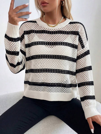 Audrey Striped Drop Shoulder Pullover Sweater - Multicolor