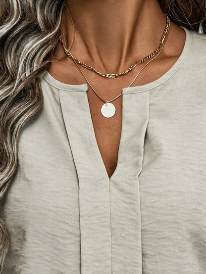 Nell Long Sleeve Blouse with Split V Neck and Lantern Sleeves - Ivory