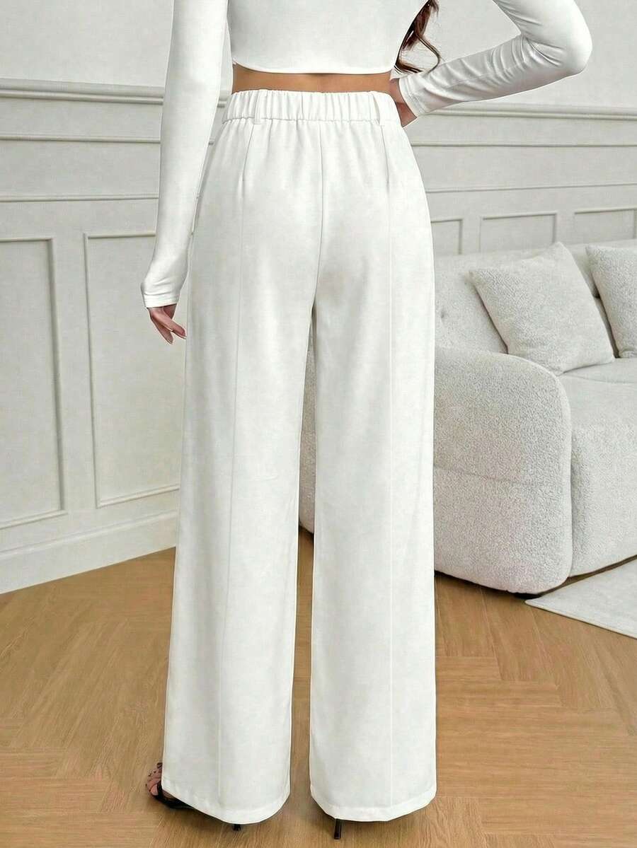 Isla High Waisted Wide Leg Pants with Pleated Front - White
