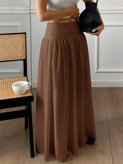 Cressida High Waist Wide Waistband Pleated Maxi Skirt - Caramel Brown