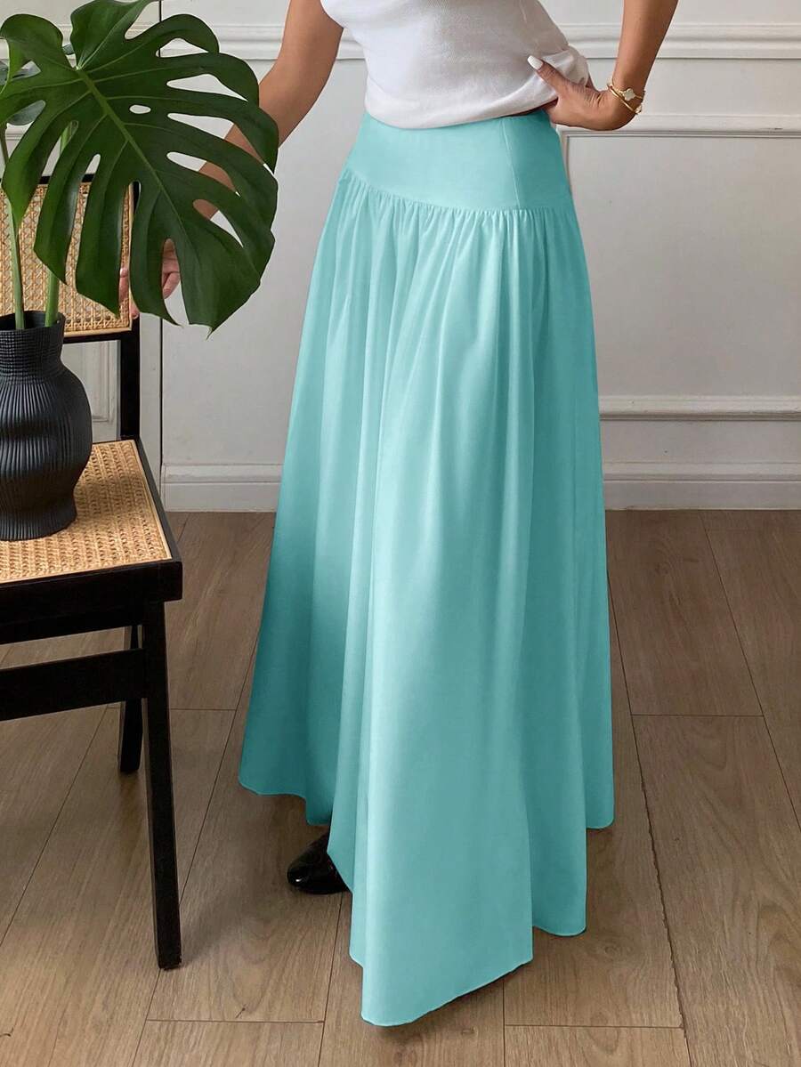 Cressida High Waist Wide Waistband Pleated Maxi Skirt - Aqua