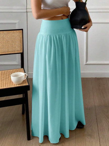 Cressida High Waist Wide Waistband Pleated Maxi Skirt - Aqua