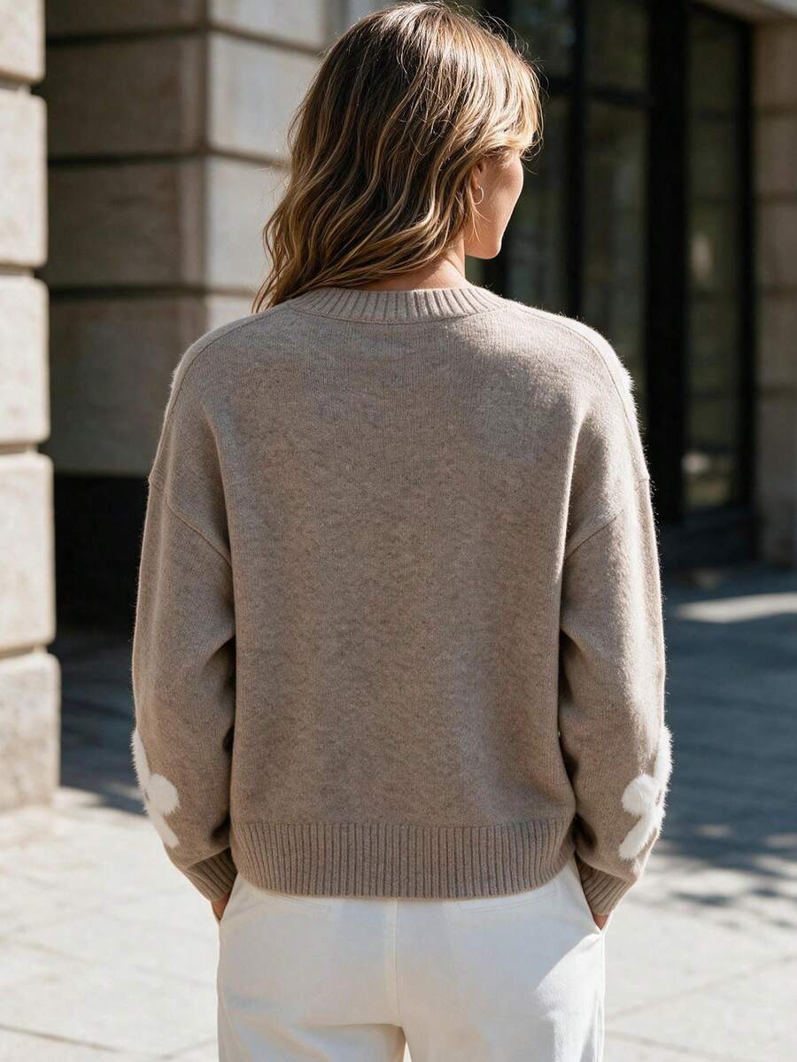 Audrey Striped Drop Shoulder Pullover Sweater - Olive Green