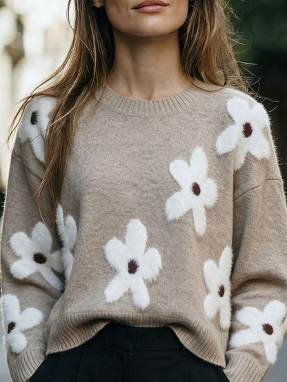 Audrey Striped Drop Shoulder Pullover Sweater - Khaki