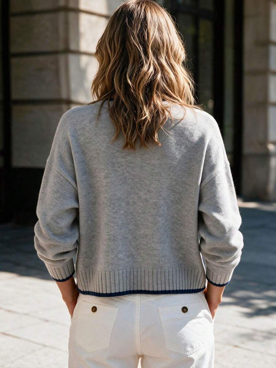 Audrey Striped Drop Shoulder Pullover Sweater - Multicolor