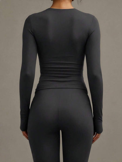 Aurora Slim Fit Round Neck Long Sleeve Tee - Black