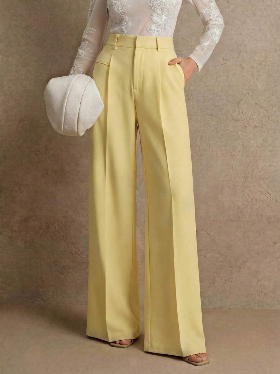 Women's Belted Straight Leg Suit Trousers, Stretch Dress Pants for Work Office - Royal Blue