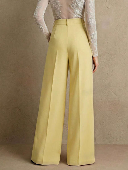 Women's Belted Straight Leg Suit Trousers, Stretch Dress Pants for Work Office - Apricot