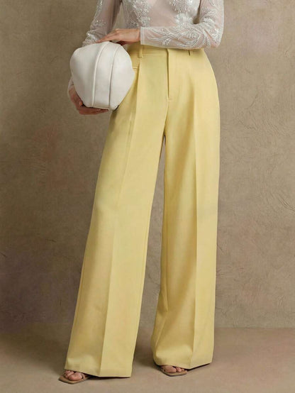 Women's Belted Straight Leg Suit Trousers, Stretch Dress Pants for Work Office - Black