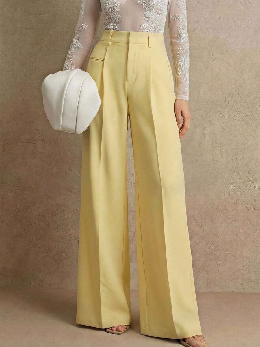 Women's Belted Straight Leg Suit Trousers, Stretch Dress Pants for Work Office - Bronze