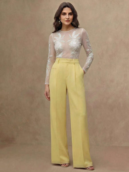 Women's Belted Straight Leg Suit Trousers, Stretch Dress Pants for Work Office - Burgundy