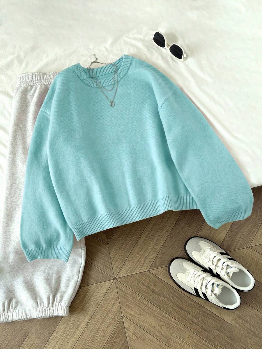 Women's Oversized Crew Neck Pullover Sweater, Relaxed Knit Sweater for Fall Winter - Green