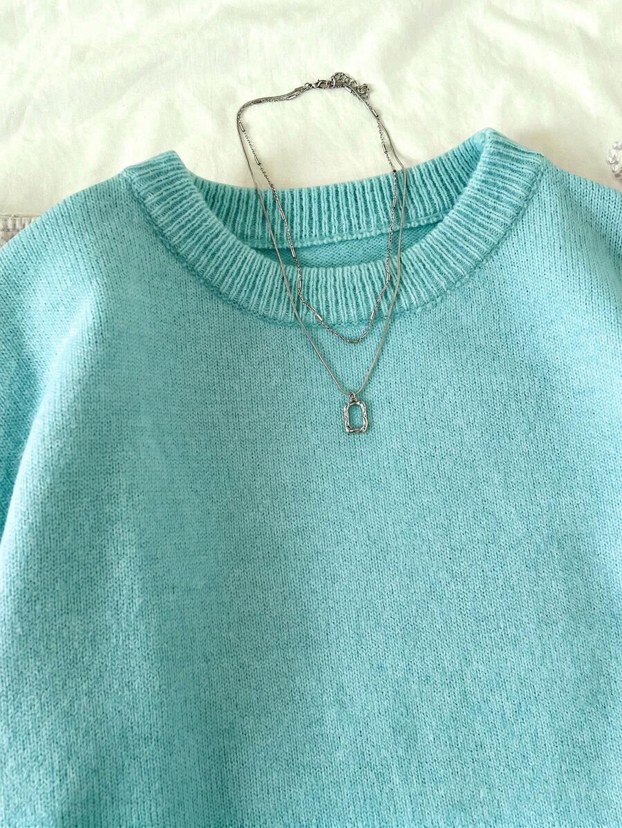 Women's Oversized Crew Neck Pullover Sweater, Relaxed Knit Sweater for Fall Winter - Royal Blue
