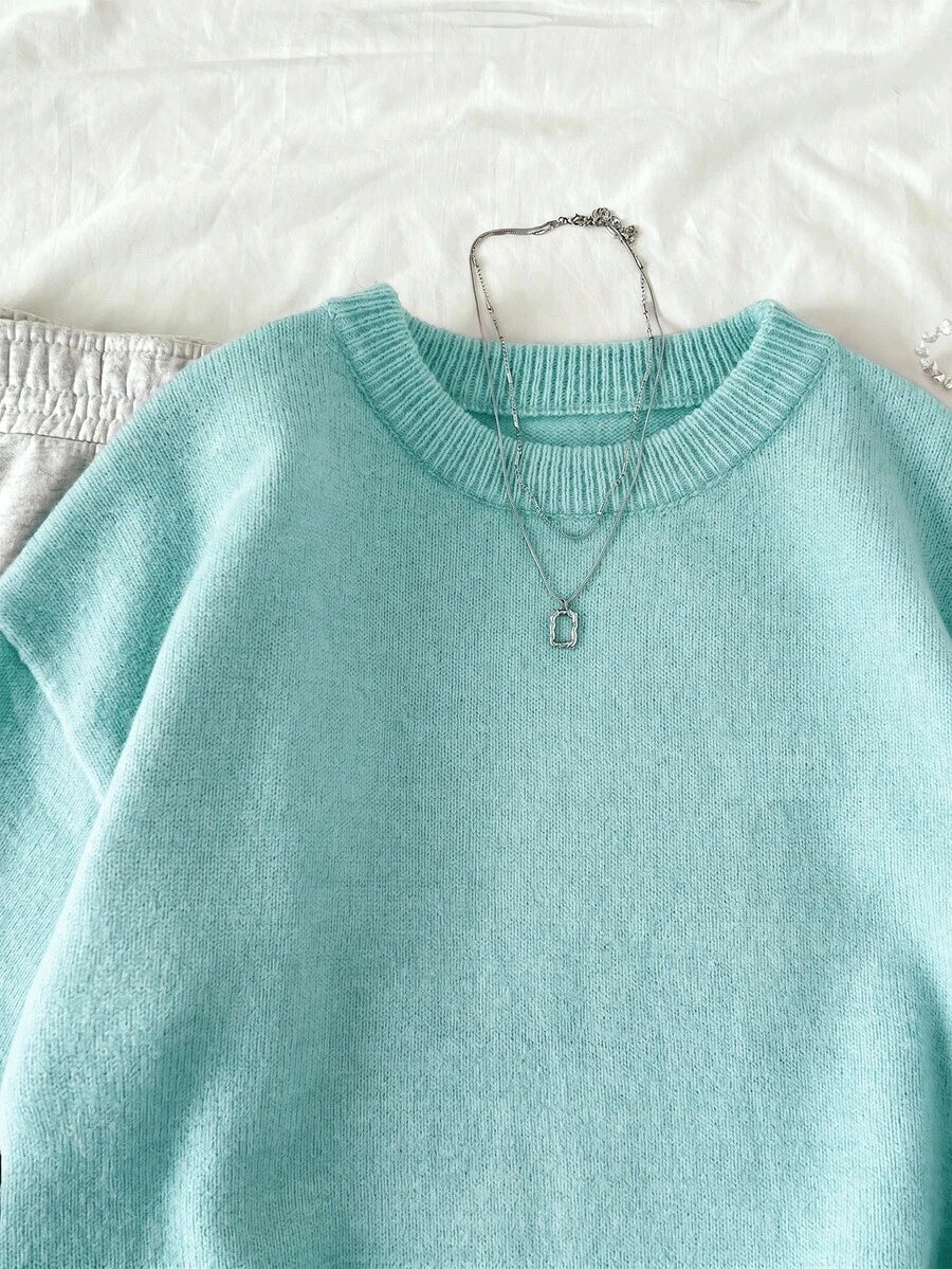 Women's Oversized Crew Neck Pullover Sweater, Relaxed Knit Sweater for Fall Winter - Lilac Purple