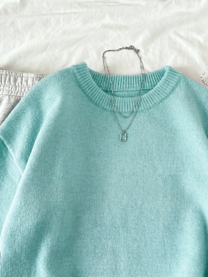 Women's Oversized Crew Neck Pullover Sweater, Relaxed Knit Sweater for Fall Winter - Lilac Purple