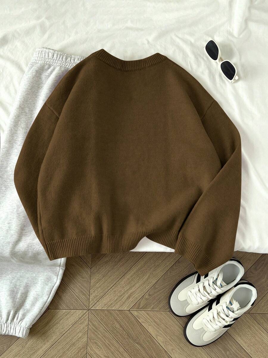 Women's Oversized Crew Neck Pullover Sweater, Relaxed Knit Sweater for Fall Winter - Camel
