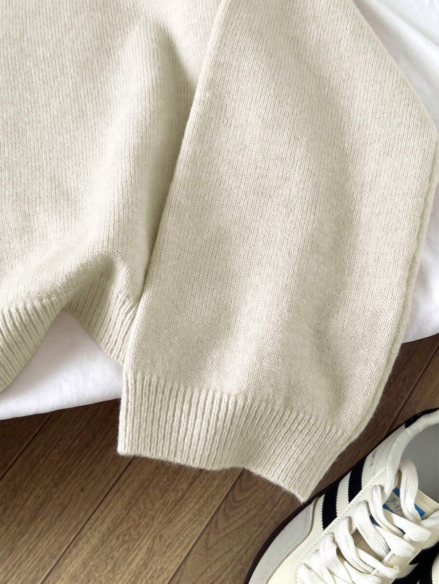 Women's Oversized Crew Neck Pullover Sweater, Relaxed Knit Sweater for Fall Winter - Coffee Brown