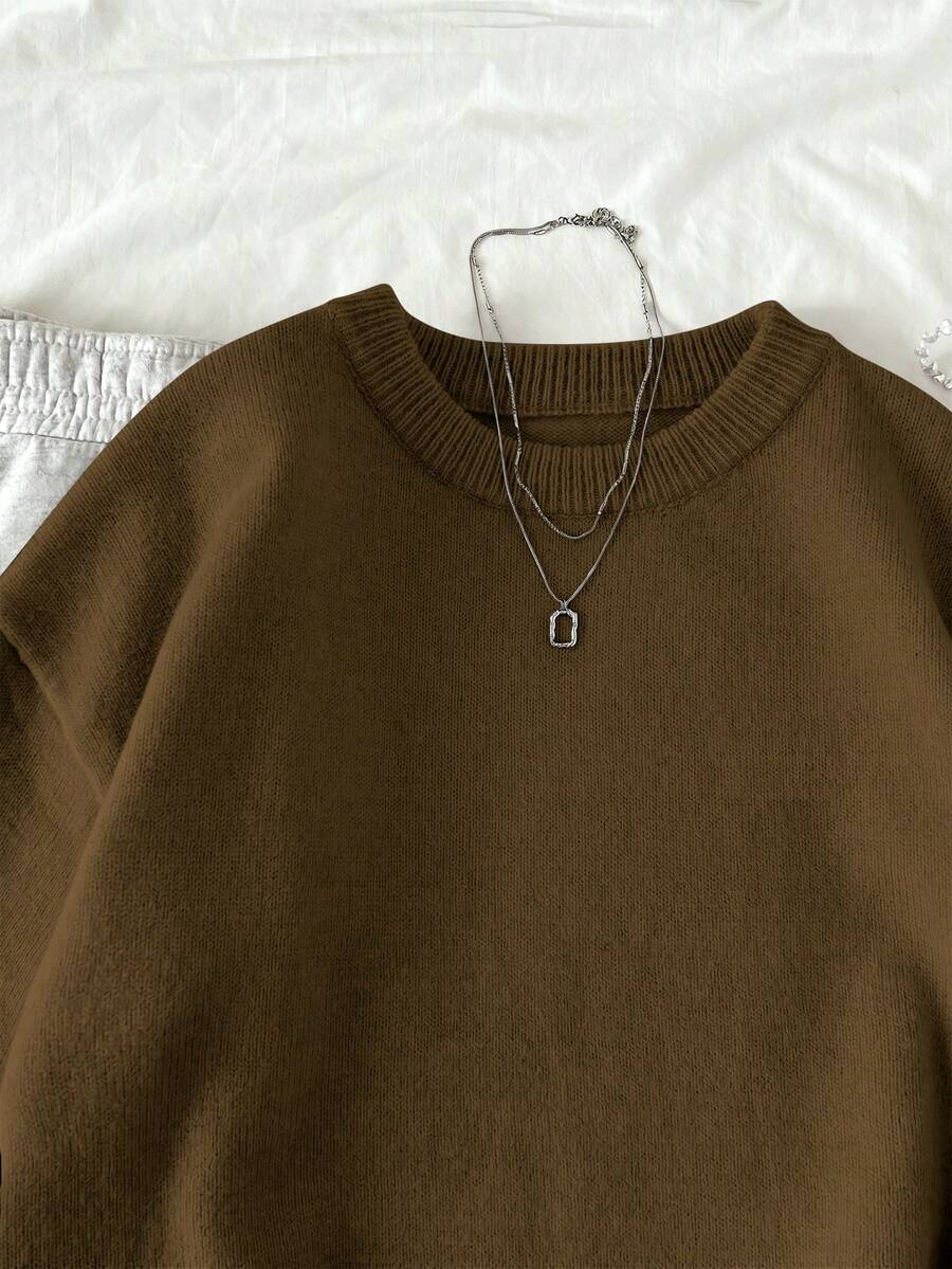 Women's Oversized Crew Neck Pullover Sweater, Relaxed Knit Sweater for Fall Winter - Yellow