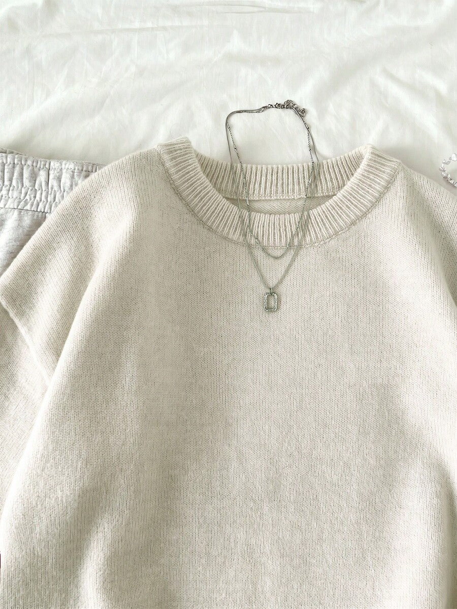 Women's Oversized Crew Neck Pullover Sweater, Relaxed Knit Sweater for Fall Winter - White