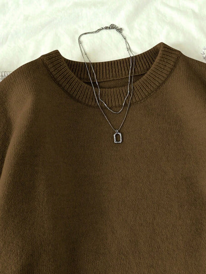 Women's Oversized Crew Neck Pullover Sweater, Relaxed Knit Sweater for Fall Winter - Dark Grey