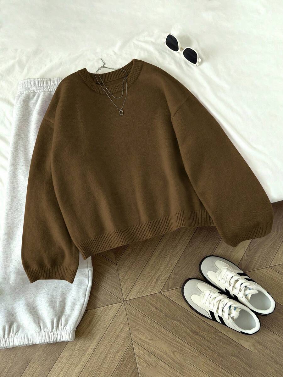 Women's Oversized Crew Neck Pullover Sweater, Relaxed Knit Sweater for Fall Winter - Lilac Purple